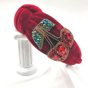 Anthropologie jeweled cherry Applique red velvet headband (NWOT)